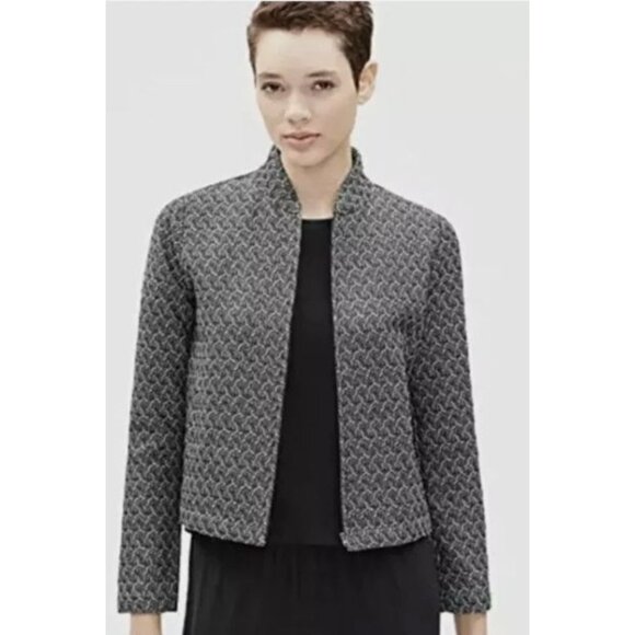 EILEEN FISHER Cotton Blend Jacquard Zip-Up Flight Jacket Petite Large LP $278‎ - Picture 2 of 15